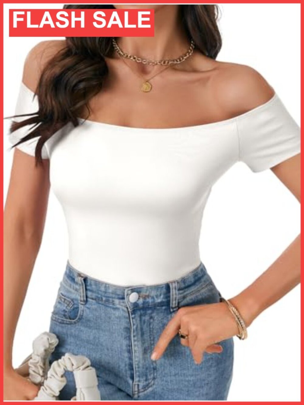 Off The Shoulder Bodysuit Short Sleeve Thong Dual Wear Women's
